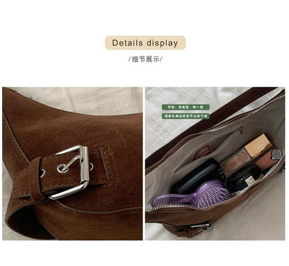 Buckled Faux Suede Shoulder Bag