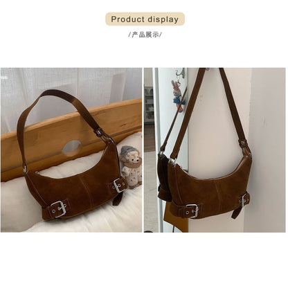 Buckled Faux Suede Shoulder Bag