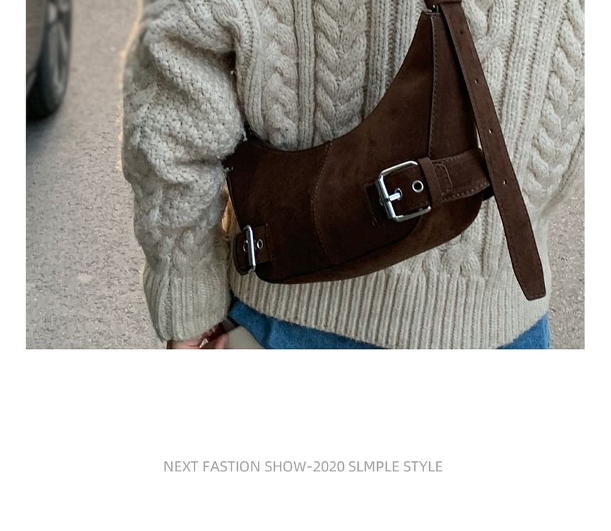Buckled Faux Suede Shoulder Bag