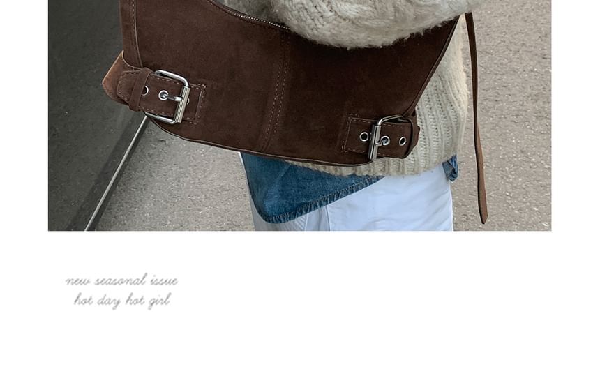 Buckled Faux Suede Shoulder Bag
