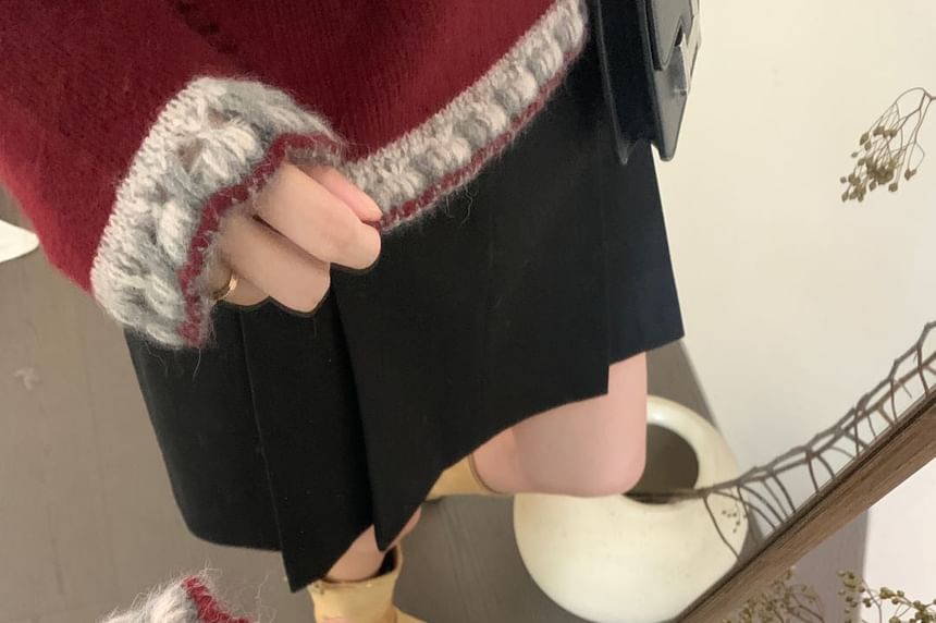 Crewneck Sweater with Lace Trim Detail