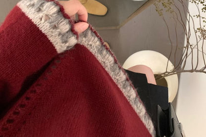 Crewneck Sweater with Lace Trim Detail