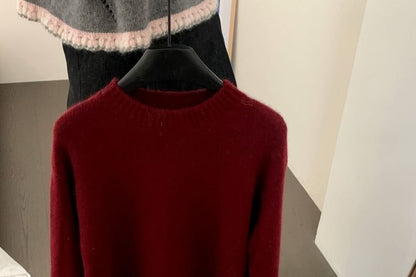 Crewneck Sweater with Lace Trim Detail