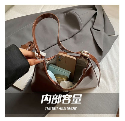 Buckled Faux Leather Shoulder Bag