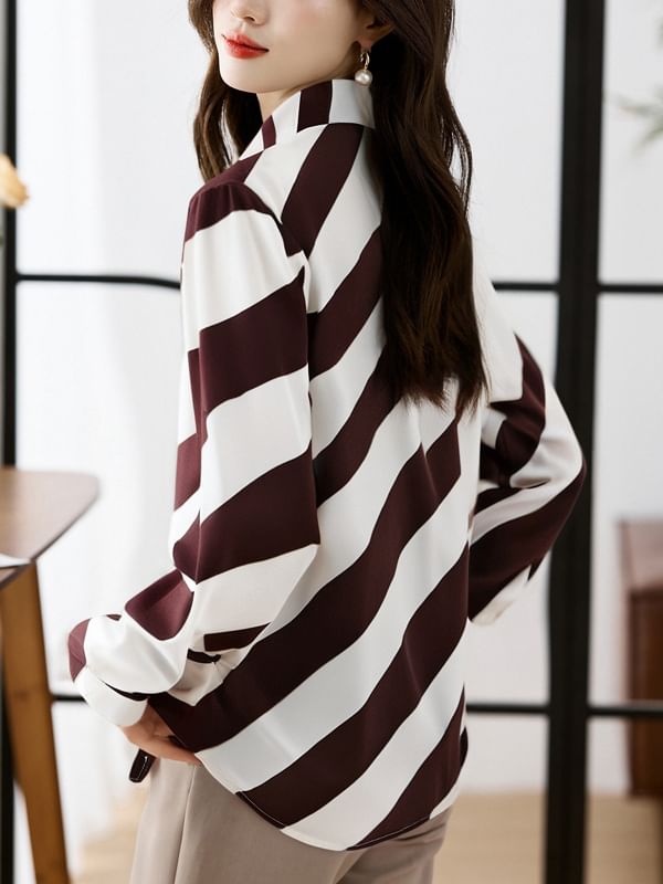 Striped Chiffon Blouse with Long Sleeves