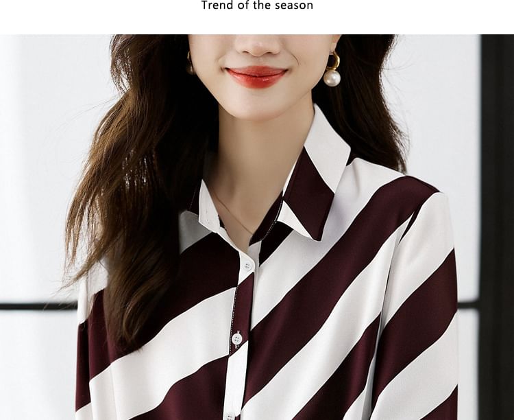 Striped Chiffon Blouse with Long Sleeves