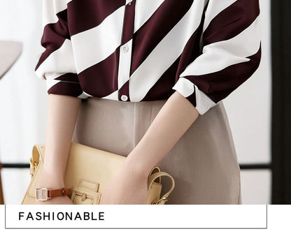 Striped Chiffon Blouse with Long Sleeves