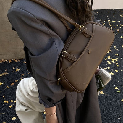 Faux Leather Zip Shoulder Bag