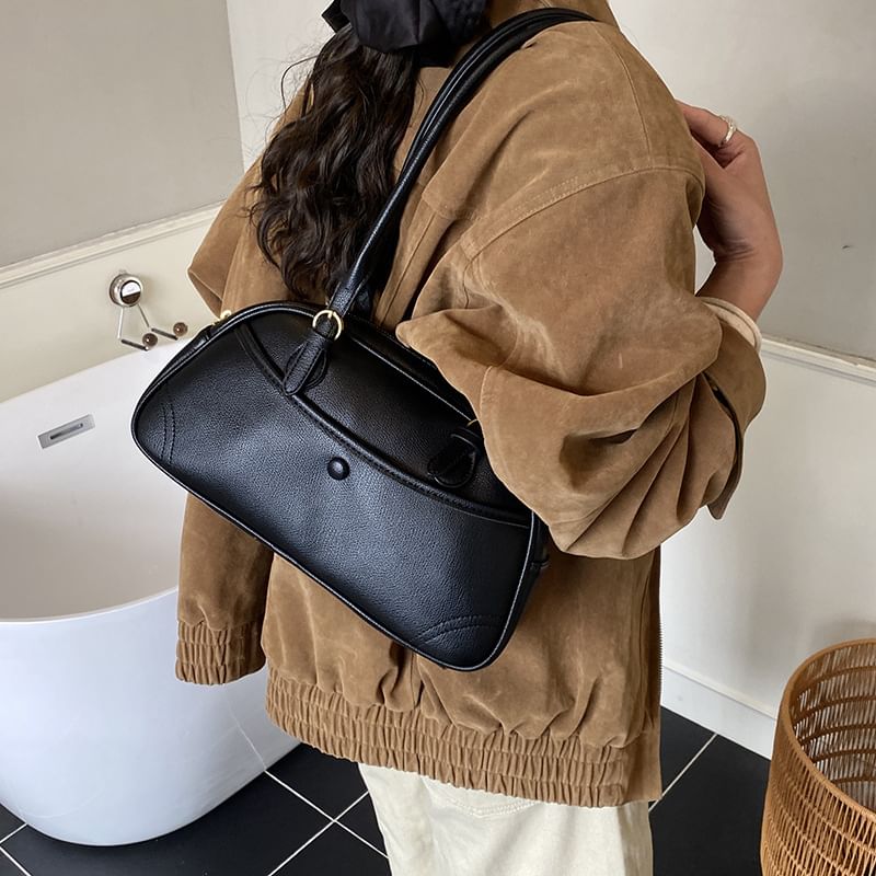Faux Leather Zip Shoulder Bag