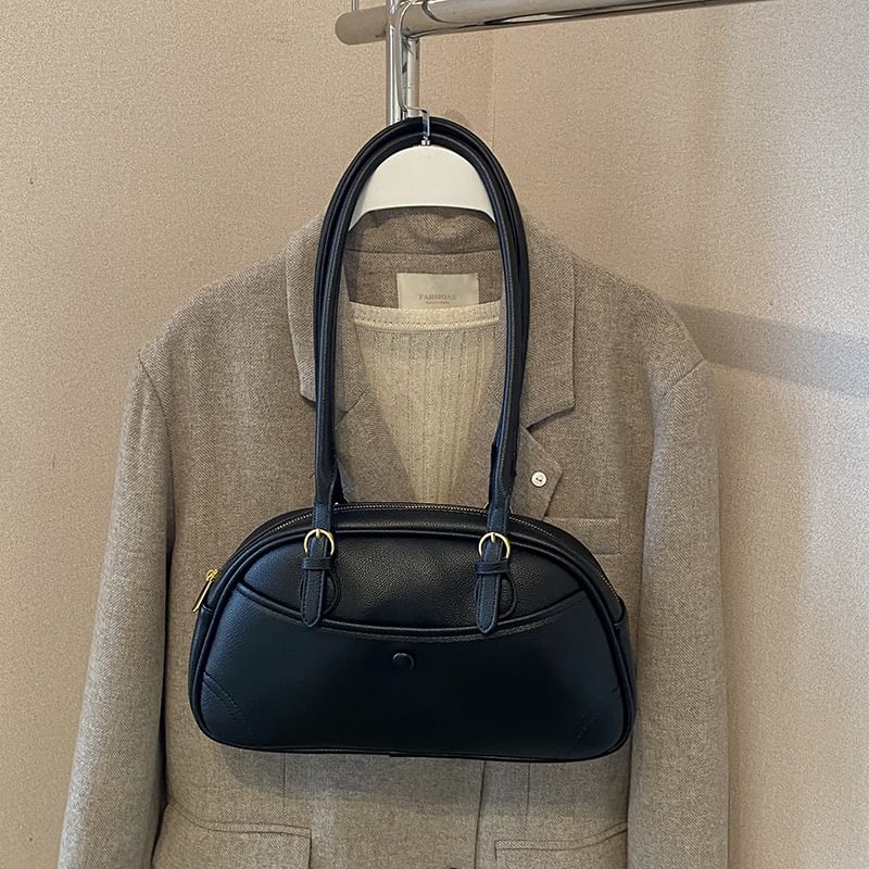 Faux Leather Zip Shoulder Bag