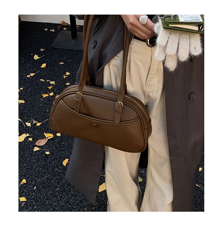 Faux Leather Zip Shoulder Bag