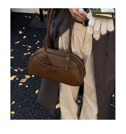 Faux Leather Zip Shoulder Bag
