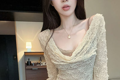 Cowl Neck Lace Slim Fit & Lace Camisole Set