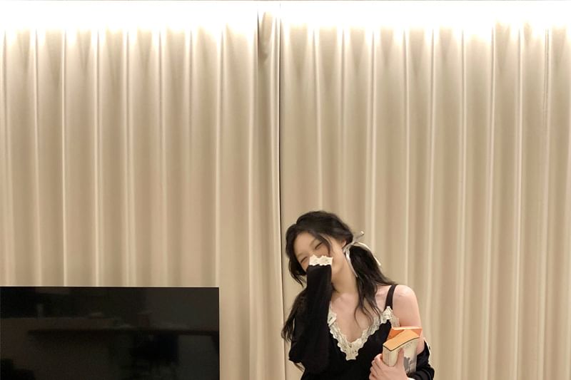 V-Neck Lace Camisole, Jacket & High Waist Straight Leg Pants Pajama Set