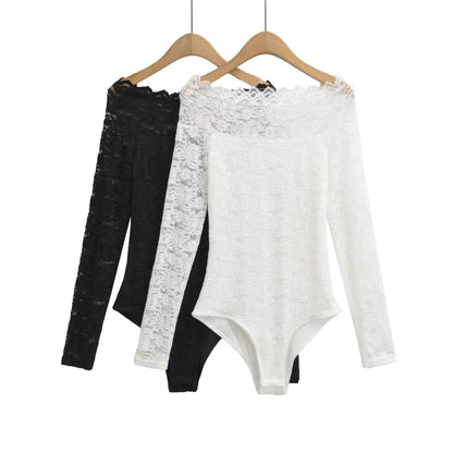 Off Shoulder Lace Bodysuit Long Sleeve
