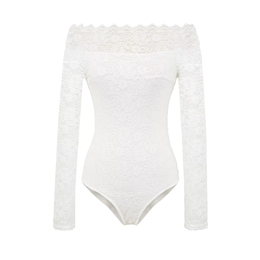 Off Shoulder Lace Bodysuit Long Sleeve