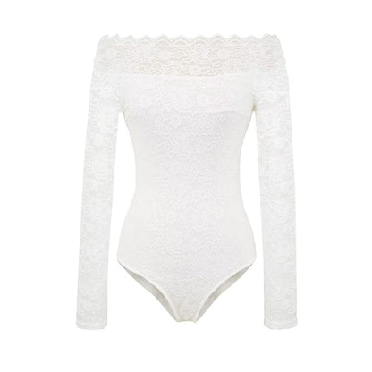 Off Shoulder Lace Bodysuit Long Sleeve