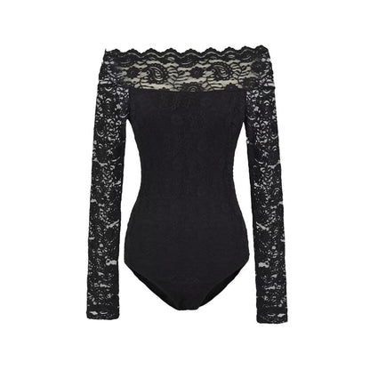 Off Shoulder Lace Bodysuit Long Sleeve
