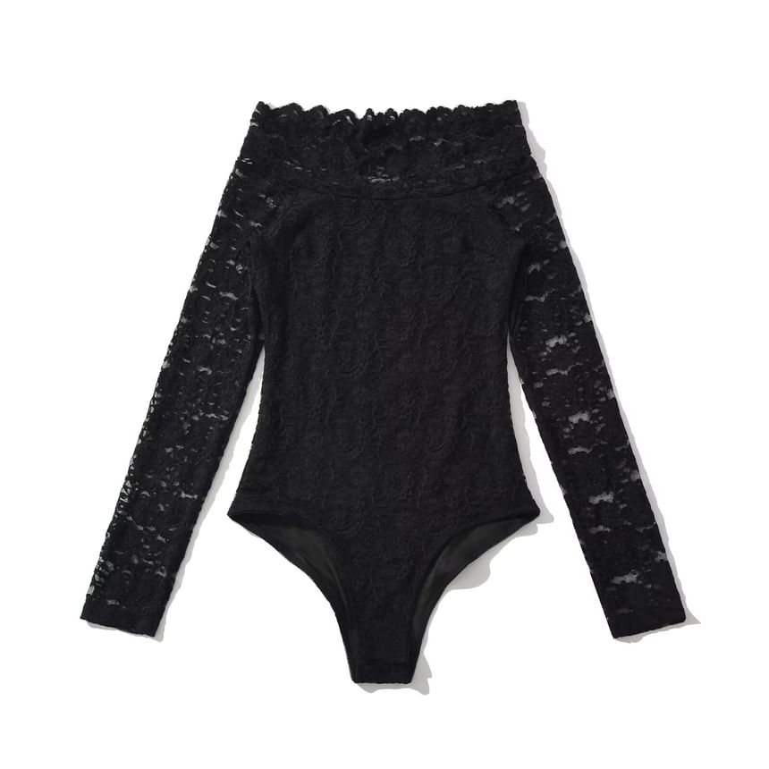 Off Shoulder Lace Bodysuit Long Sleeve