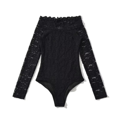 Off Shoulder Lace Bodysuit Long Sleeve