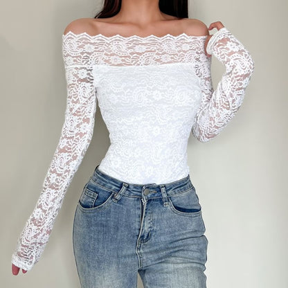Off Shoulder Lace Bodysuit Long Sleeve