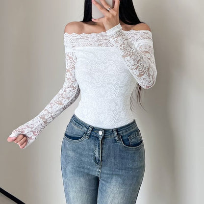 Off Shoulder Lace Bodysuit Long Sleeve