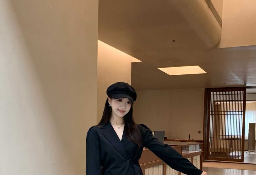 Notch Lapel Solid Single Button Wrap Blazer + High Rise Midi A-Line Skirt Set