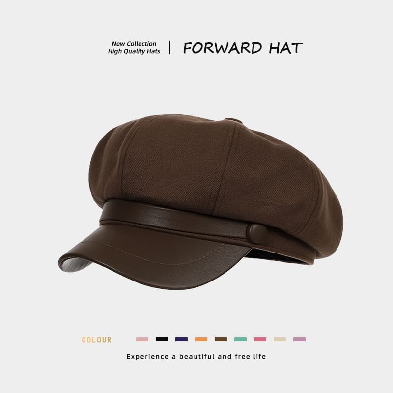 Plain Panel Faux Leather Newsboy Cap