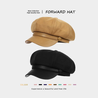 Plain Panel Faux Leather Newsboy Cap