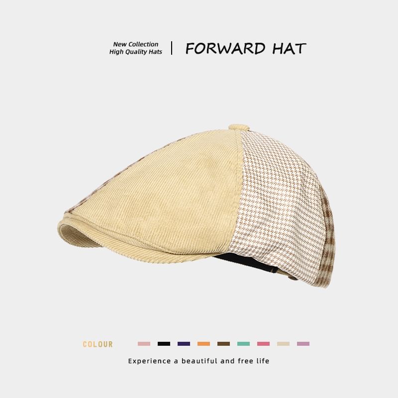 Houndstooth Panel Corduroy Flat Cap