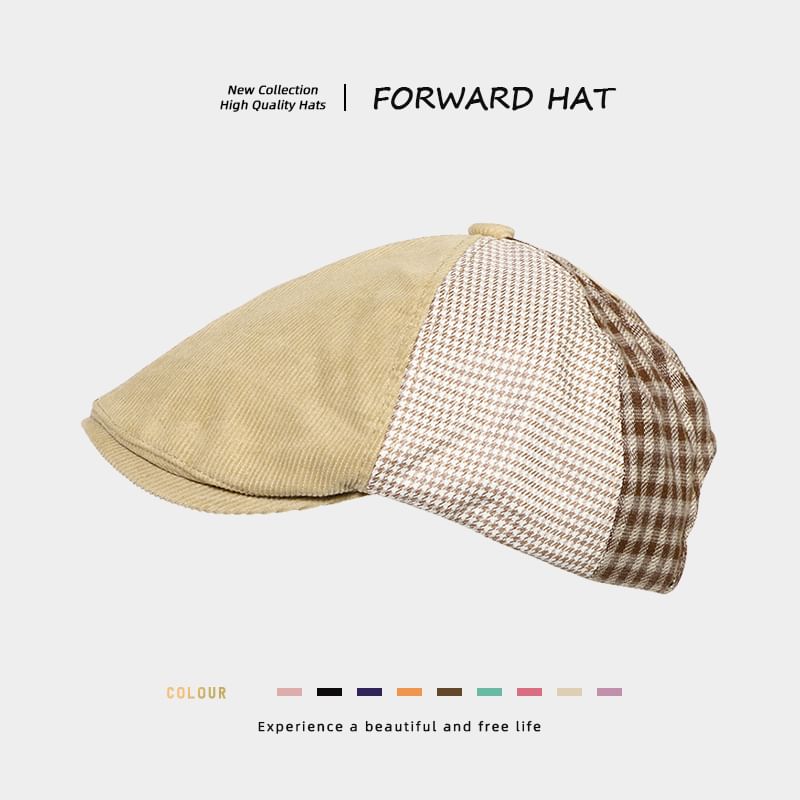 Houndstooth Panel Corduroy Flat Cap