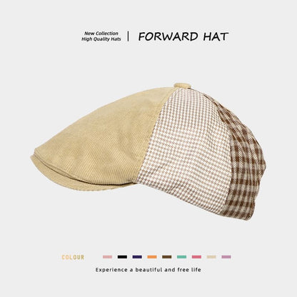 Houndstooth Panel Corduroy Flat Cap