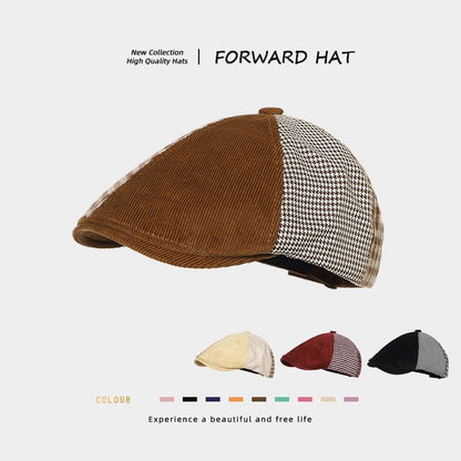 Houndstooth Panel Corduroy Flat Cap