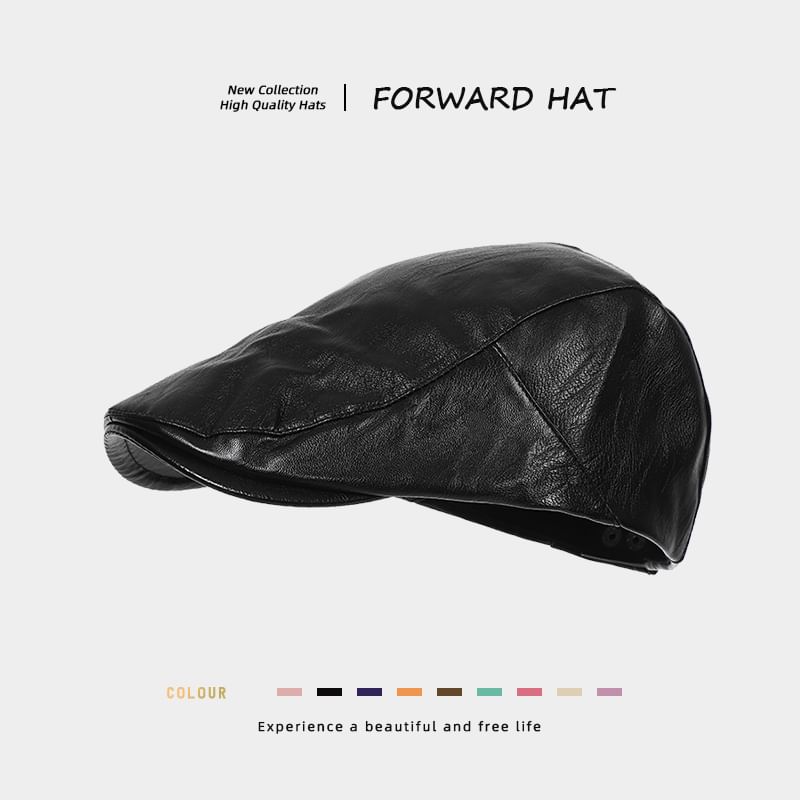Plain Faux Leather Flat Cap