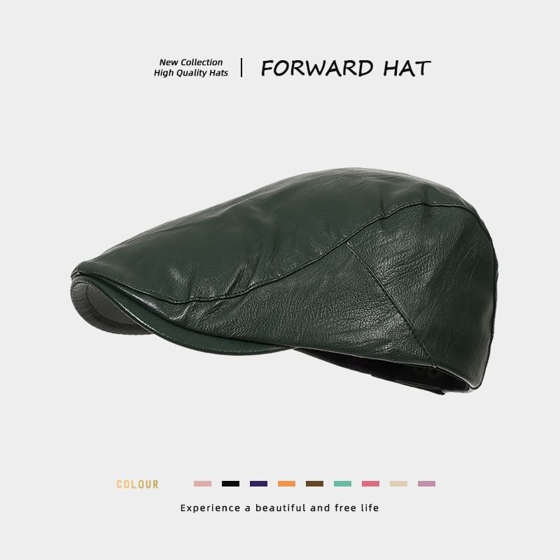 Plain Faux Leather Flat Cap