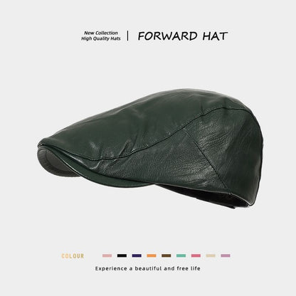 Plain Faux Leather Flat Cap