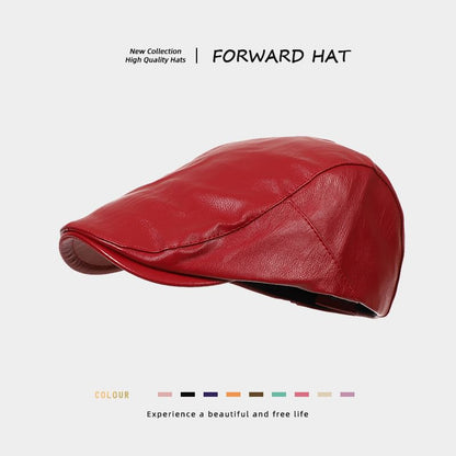 Plain Faux Leather Flat Cap