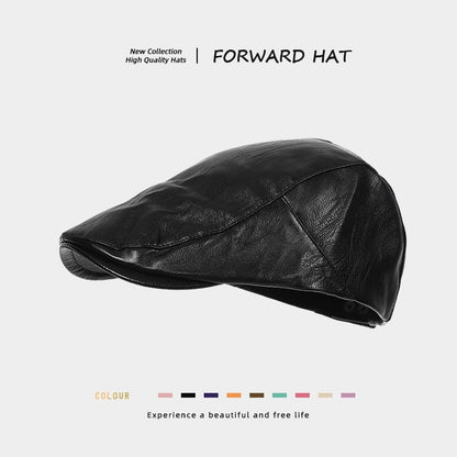 Plain Faux Leather Flat Cap