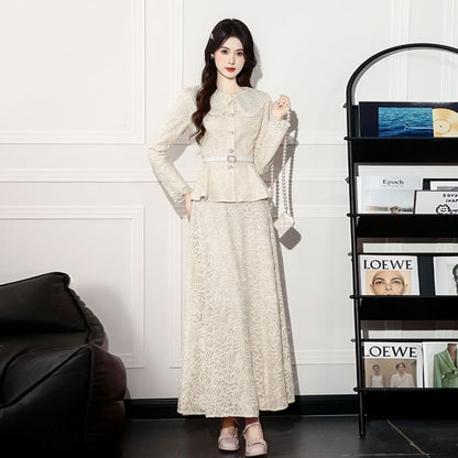 Peplum Lace Blouse & High Waist A-Line Skirt Set