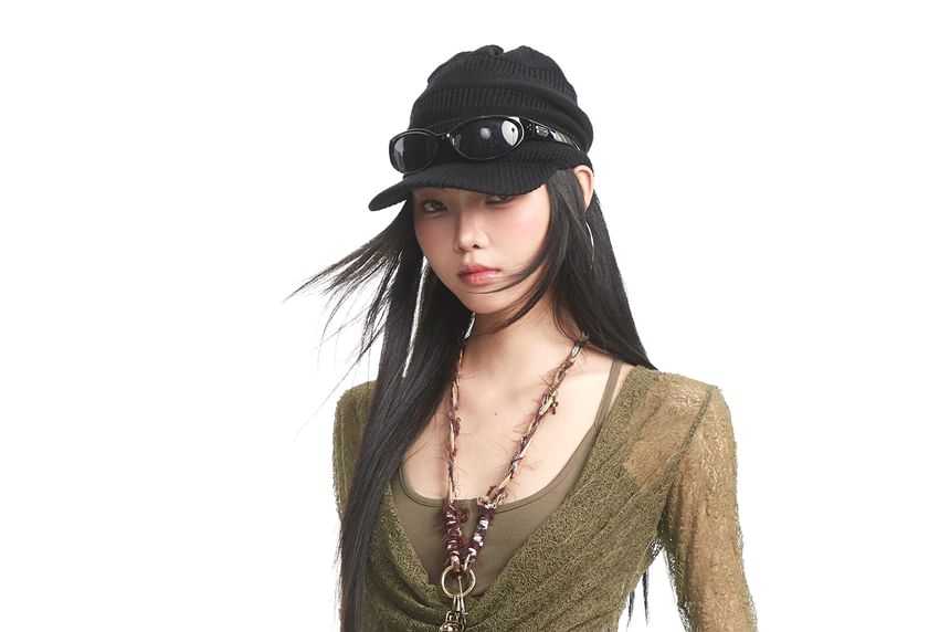 Cowl Neck See-Through Lace Slim Fit Top