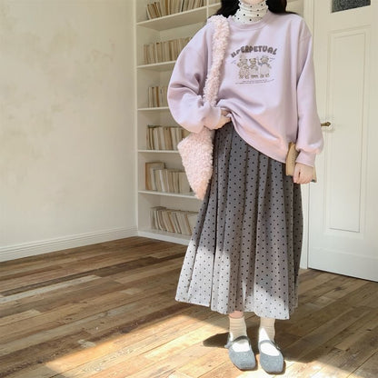 High Rise Dotted Midi A-Line Skirt