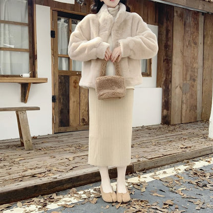 Fluffy Knit Midi Pencil Skirt