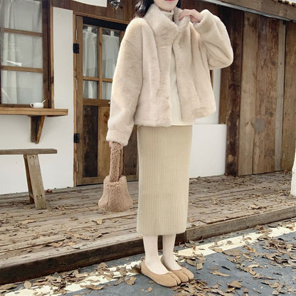 Fluffy Knit Midi Pencil Skirt