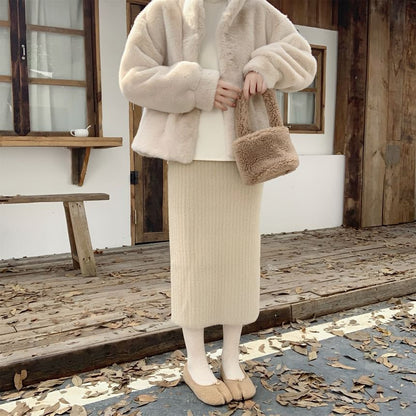 Fluffy Knit Midi Pencil Skirt