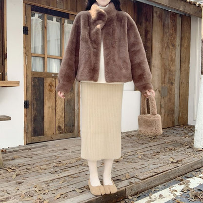 Fluffy Knit Midi Pencil Skirt