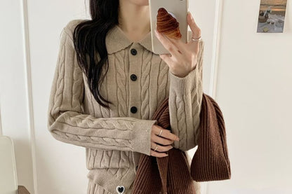 Button-Up Cardigan & Mini A-Line Skirt Set