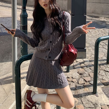 Button-Up Cardigan & Mini A-Line Skirt Set