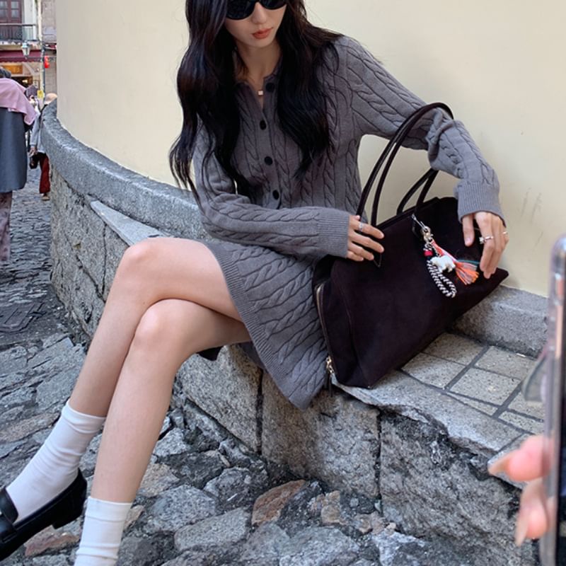 Button-Up Cardigan & Mini A-Line Skirt Set