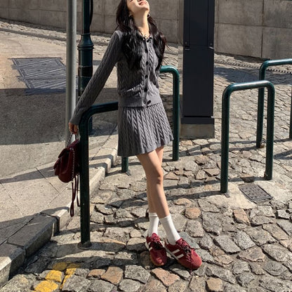 Button-Up Cardigan & Mini A-Line Skirt Set