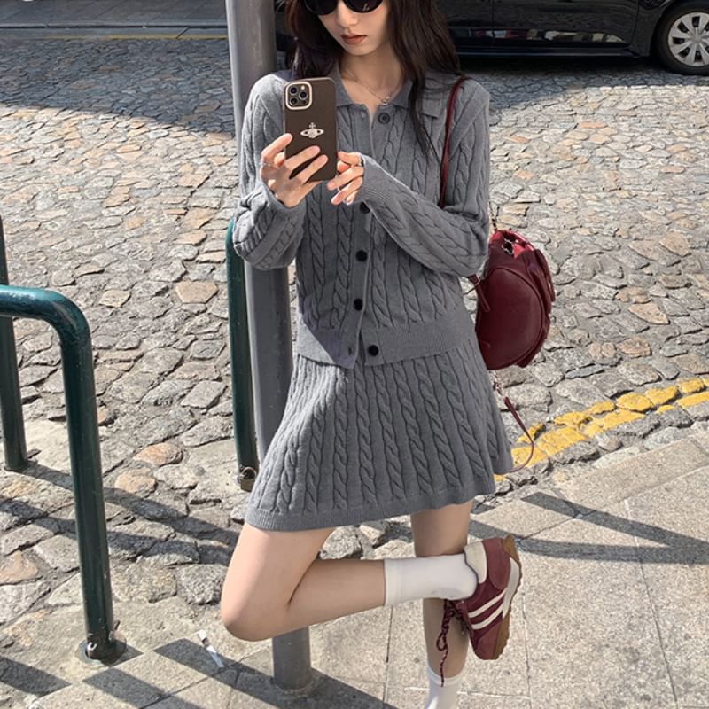Button-Up Cardigan & Mini A-Line Skirt Set